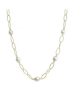 Cultured Freshwater Pearl (8-1/2 - 9mm) Oval Link 17" Statement Necklace in 14k Gold-Plated Sterling Silver