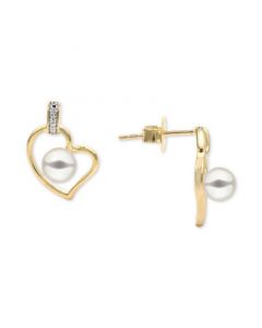 Cultured Freshwater Pearl (4-1/2mm) & Diamond Accent Heart Stud Earrings in 14k Gold-Plated Sterling Silver