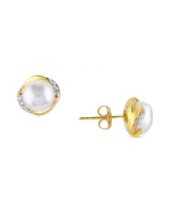 Cultured Freshwater Pearl (7mm) & White Topaz (1/6 ct. t.w.) Stud Earrings in 14k Gold-Plated Sterling Silver