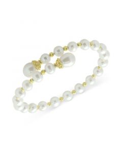 Cultured Freshwater Pearl (6-6-1/2mm & 8-9mm) Bypass Bangle Bracelet in 14k Gold-Plated Sterling Silver