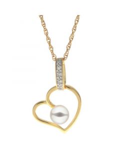 Cultured Freshwater Pearl (5mm) & Diamond Accent Heart 18" Pendant Necklace in 14k Gold-Plated Sterling Silver