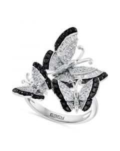 EFFY® White Diamond (3/8 ct. t.w.) & Black Diamond (1/3 ct. t.w.) Butterfly Statement Ring in 14k White Gold