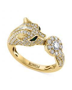 EFFY® Diamond (1-1/10 ct. t.w.) & Emerald Accent Panther Statement Ring in 14k Gold