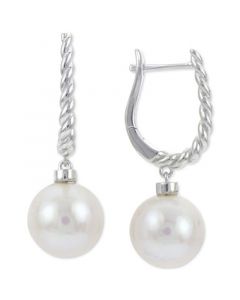 Cultured Freshwater Pearl (9mm) Leverback Drop Earrings in Sterling Silver