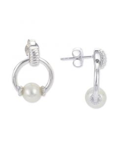 Cultured Freshwater Pearl (7mm) Doorknocker Drop Earrings in Sterling Silver