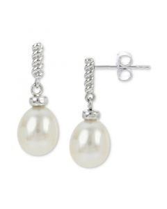 Cultured Freshwater Pearl (7 - 8mm) Twist Drop Earrings in Sterling Silver