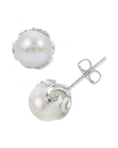 Cultured Freshwater Pearl (8-1/2mm) Filigree Stud Earrings in Sterling Silver