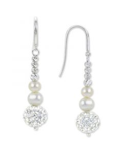 Cultured Freshwater Pearl (4-6mm) & Crystal Linear Drop Earrings in Sterling Silver