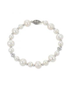 Cultured Freshwater Pearl (5-6 & 8-9mm) & Crystal Bracelet in Sterling Silver