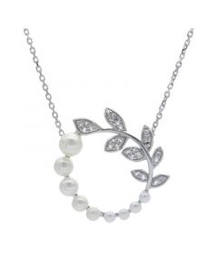 Cultured Freshwater Pearl (2-1/2 - 5-1/2mm) & White Topaz (1/4 ct. t.w.) Circle Vine 18" Pendant Necklace in Sterling Silver