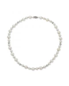 Cultured Freshwater Pearl (5-6mm & 8-9mm) & Crystal 18" Collar Necklace in Sterling Silver