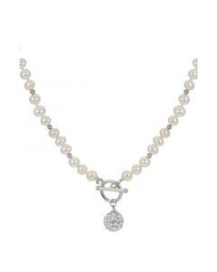 Cultured Freshwater Pearl (5 - 5-1/2mm) & Crystal 18" Statement Necklace in Sterling Silver