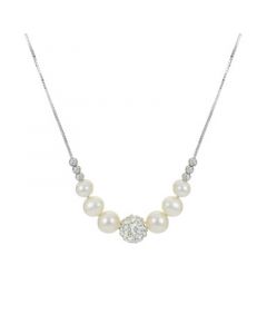 Cultured Freshwater Pearl (6 - 8-1/2mm) & Crystal 18" Statement Necklace in Sterling Silver