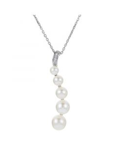 Cultured Freshwater Pearl (3-1/2 - 7-1/2mm) & White Topaz Graduated (1/4 ct. t.w.) Pendant Necklace in Sterling Silver, 16" + 2" extender