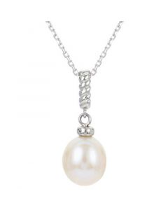 Cultured Freshwater Pearl (8mm) Twist Rope Pendant Necklace in Sterling Silver, 16" + 2" extender