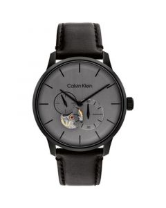 Men's Automatic Timeless Black Leather Strap Watch 42mm