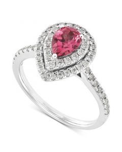 Pink Tourmaline (5/8 ct. t.w.) & Diamond (1/2 ct. t.w.) Double Teardrop Halo Ring in 14k White Gold