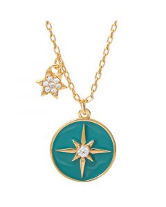 Cubic Zirconia & Enamel Double Star Pendant Necklace in 18k Gold-Plated Sterling Silver, 16" + 2" extender, Created for Macy's