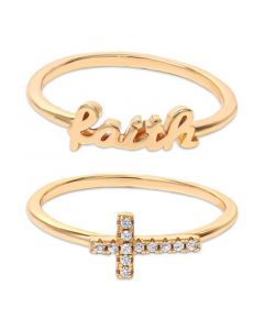 2-Pc. Set Cubic Zirconia Cross & Faith Stack Rings in 18k Gold-Plated Sterling Silver, Created for Macy's