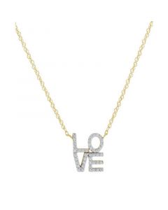 Diamond "LOVE" Pendant Necklace (1/10 ct. t.w.) in 10k Gold, 16" +2" extender