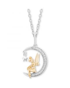 Diamond Tinker Bell Moon Pendant Necklace (1/10 ct. t.w.) in Sterling Silver & 14k Gold, 16" + 2" extender