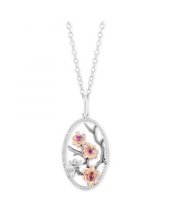 Rhodolite Garnet (1/20 ct. t.w.) & Diamond (1/6 ct. t.w.) Mulan Flower Pendant Necklace in Sterling Silver & 14k Rose Gold, 16" + 2" extender