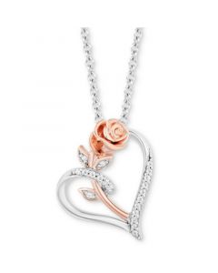 Diamond Belle Rose Heart Pendant Necklace (1/10 ct. t.w.) in Sterling Silver & 14k Rose Gold, 16" + 2" extender