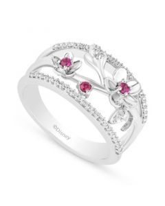 Rhodolite Garnet (1/8 ct. t.w.) & Diamond (1/5 ct. t.w.) Mulan Flower Ring in Sterling Silver