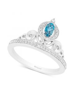 London Blue Topaz (1/3 ct. t.w.) & Diamond (1/10 ct. t.w.) Cinderella Tiara Ring in Sterling Silver