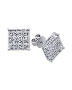 Cubic Zirconia Square Cluster Stud Earrings in Sterling Silver