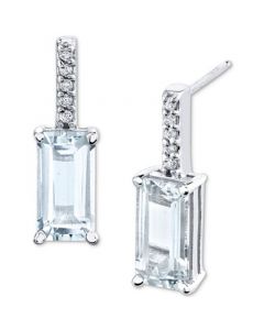 Aquamarine (2-3/4 ct. t.w.) & Diamond (1/20 ct. t.w.) Stud Earrings in Sterling Silver