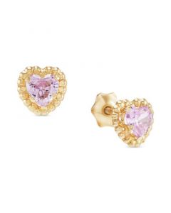 Children's Pink Zirconia Heart Screw Back Stud Earrings in 14k Gold