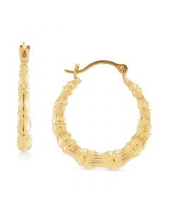 Textured Bamboo-Look Small Hoop Earrings in 10k Gold, 5/8"