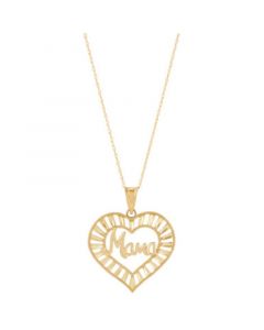 Mama Open Heart Pendant Necklace in 10k Gold, 16" + 2" extender