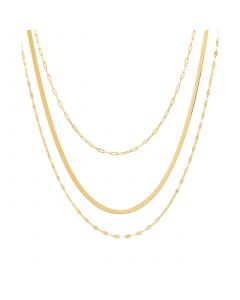 Triple Layered Chain Necklace in 10k Gold, 17" + 2" extender