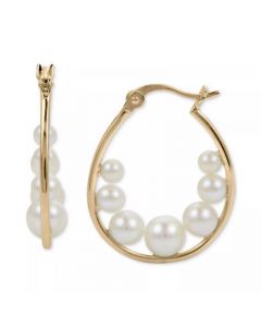 Cultured Freshwater Pearl (3-6mm) Hoop Earrings in 14k Gold-Plated Sterling Silver