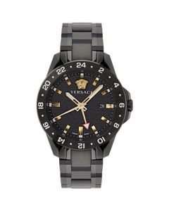 Men's Swiss Sport Tech GMT Black Ion Plated Stainless Steel Bracelet Watch 45mm