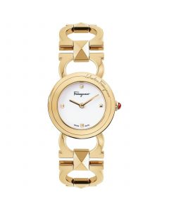 Women's Swiss Double Gancini Stud Gold Ion Plated Link Bracelet Watch 25mm