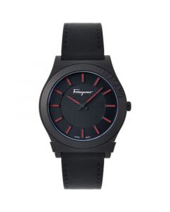 Men's Swiss Gancini Black Leather Strap Watch 41mm