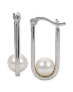 Cultured Freshwater Pearl (7mm) U Hoop Earrings in Sterling Silver