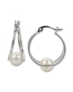 Cultured Freshwater Pearl (7mm) Hoop Earrings in Sterling Silver