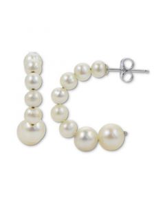 Cultured Freshwater Pearl (4 - 8mm) Graduated Small Hoop Earrings in Sterling Silver