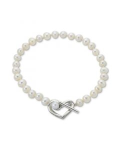 Cultured Freshwater Pearl (5-6mm) Heart Toggle Bracelet in Sterling Silver