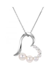 Cultured Freshwater Pearl (2-1/2 - 6mm) Open Heart 18" Pendant Necklace in Sterling Silver