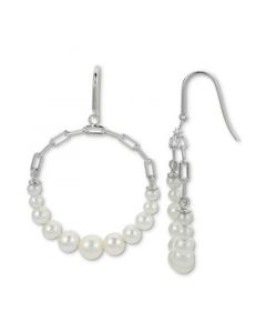 Cultured Freshwater Pearl (3-1/2 - 6-1/2mm) Paperclip Circle Drop Earrings in Sterling Silver