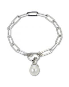 Cultured Freshwater Pearl (10mm) Paperclip Link Bracelet in Sterling Silver