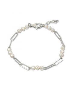 Cultured Freshwater Pearl (4 - 4-1/2mm) Paperclip Link Bracelet in Sterling Silver