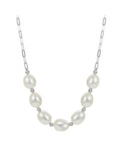 Cultured Freshwater Pearl (9-10mm) Paperclip Link 18" Statement Necklace in Sterling Silver