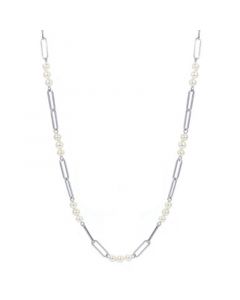 Cultured Freshwater Pearl (4 - 4-1/2mm) Paperclip Link Statement Necklace in Sterling Silver, 18" + 1-1/2" extender