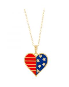 Enamel Stars & Stripes Heart Pendant Necklace in 14k Gold-Plated Sterling Silver, 16" + 2" extender, Created for Macy's